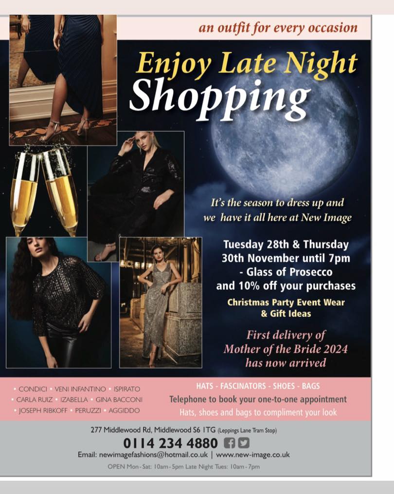 Late night shopping poster at New Image in Sheffield
