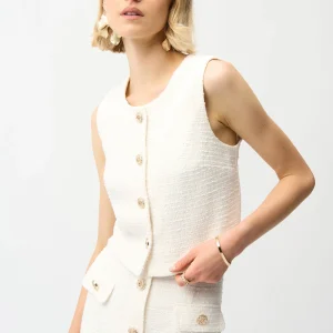 Bouclé Sleeveless Vest With Gold Buttons