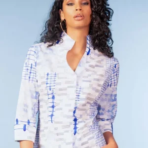 A47175 - Blue Abstract Blouse